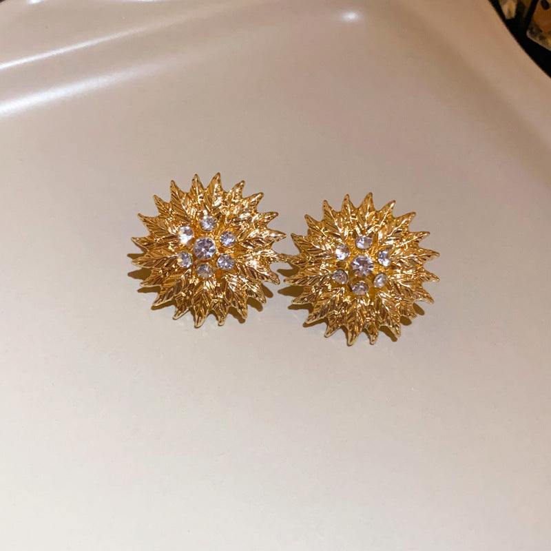 Wholesale Diamond Inlaid Flower Oval Pearl Alloy Earrings